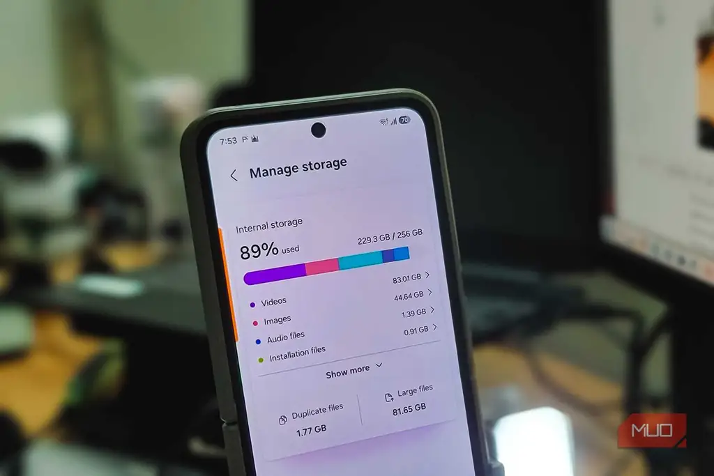 بخش مدیریت فضای ذخیره‌سازی در گوشی Samsung Galaxy