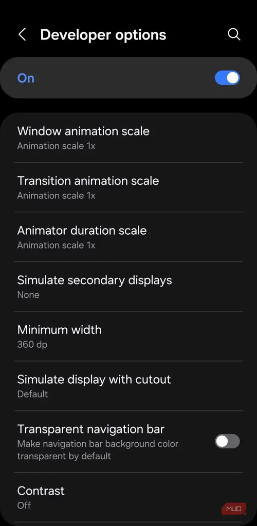 گزینه Animator animation scale در Developer Options