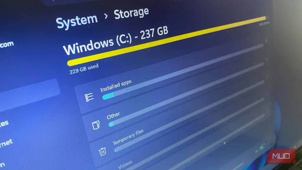 نمای مدیریت فضای ذخیره‌سازی در Windows