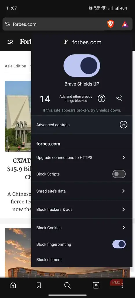 آمار مسدودسازی تبلیغات در مرورگر Brave