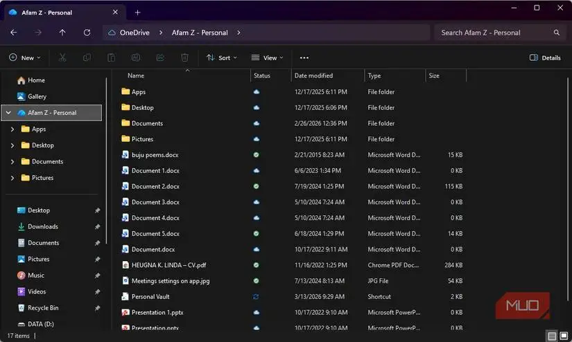 پوشه OneDrive و مدیریت فایلهای محلی