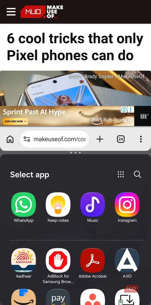 Chrome در حالت تقسیم صفحه در اندروید