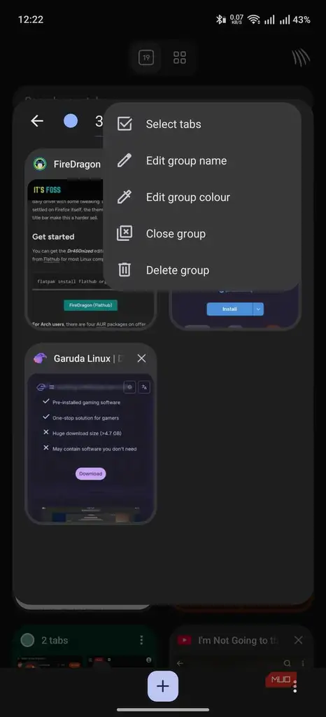 کنترل تبها در مرورگر Brave برای اندروید