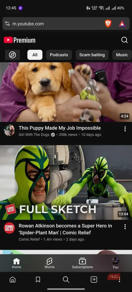 پخش ویدئوی YouTube در مرورگر Brave