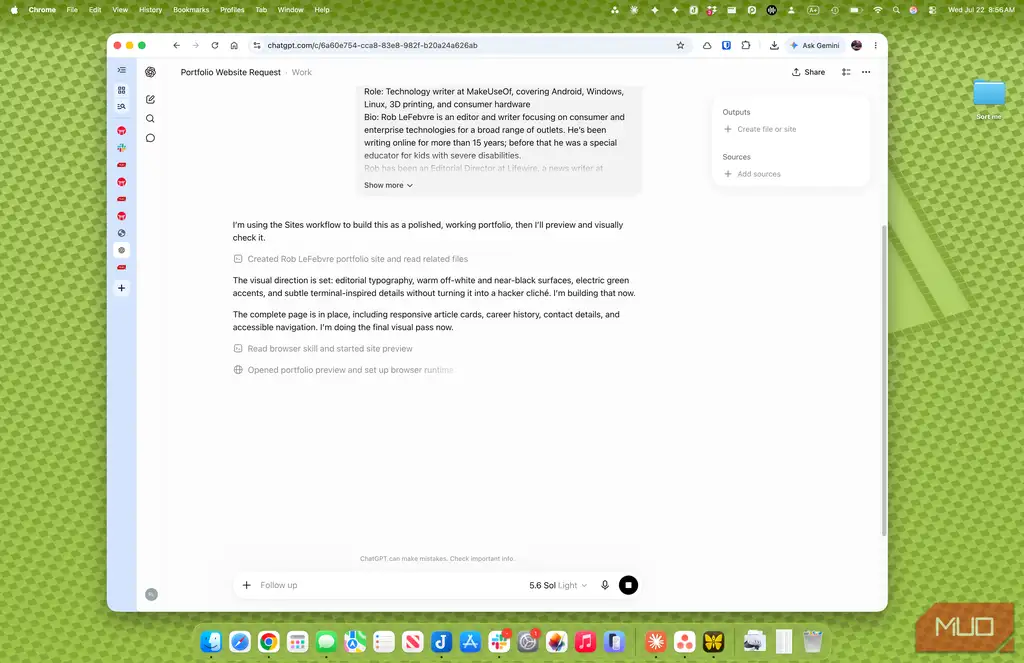 لحظه ساخت وبسایت در حال اجرا داخل رابط چتجیپیتی