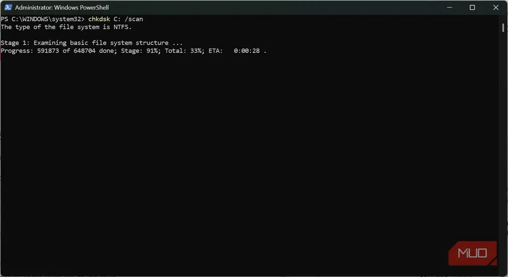 اجرای chkdsk روی SSD