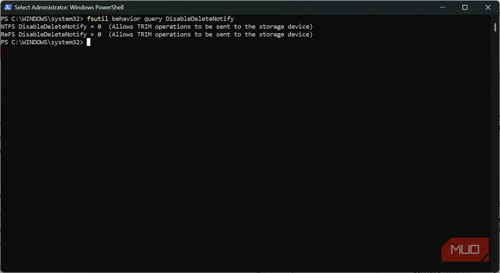 اجرای دستور fsutil در PowerShell