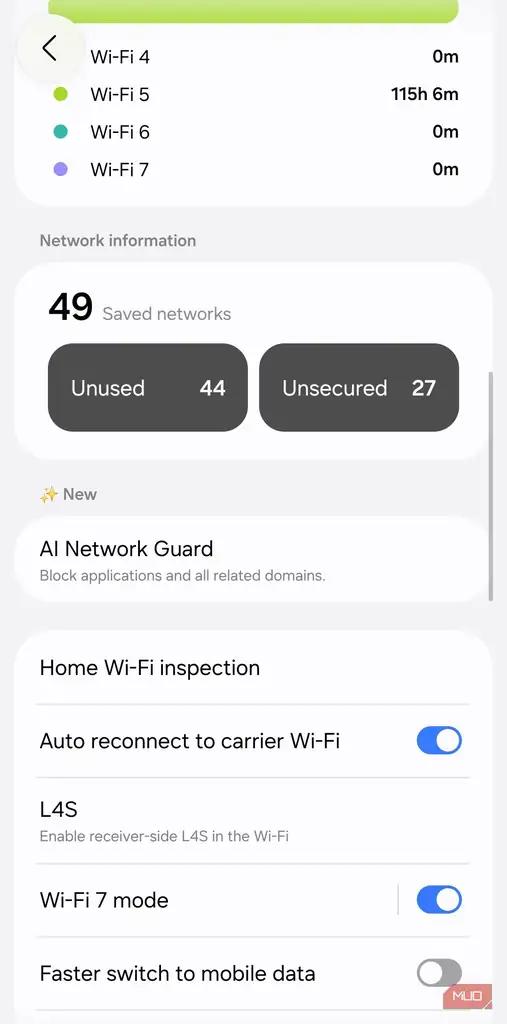 صفحه آزمایشگاههای اتصال روی گوشی سامسونگ با گزینههای Wi-Fi