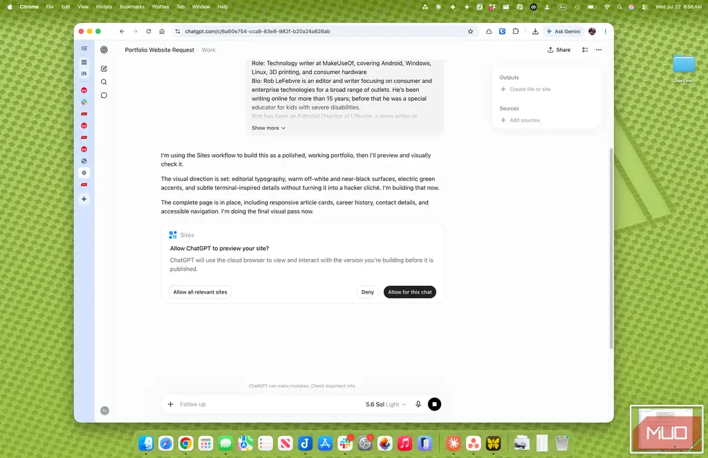 پیشنمایش وبسایت در حال ساخت داخل چتجیپیتی