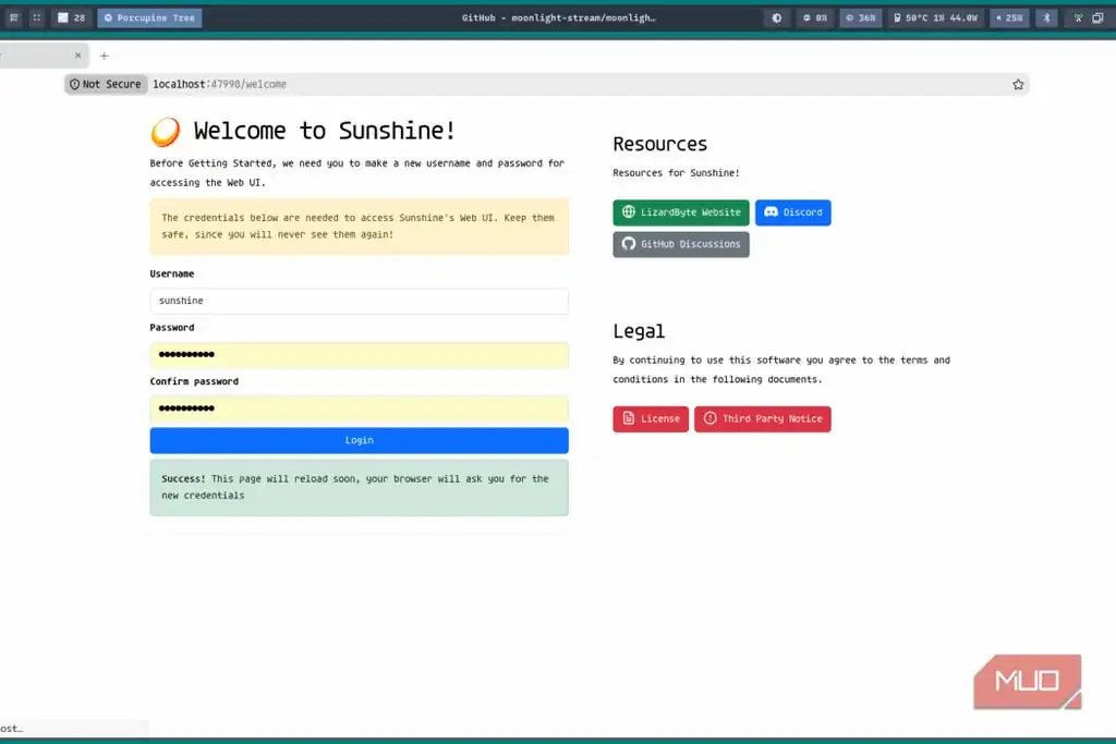 ثبت نام کاربر در رابط وب Sunshine