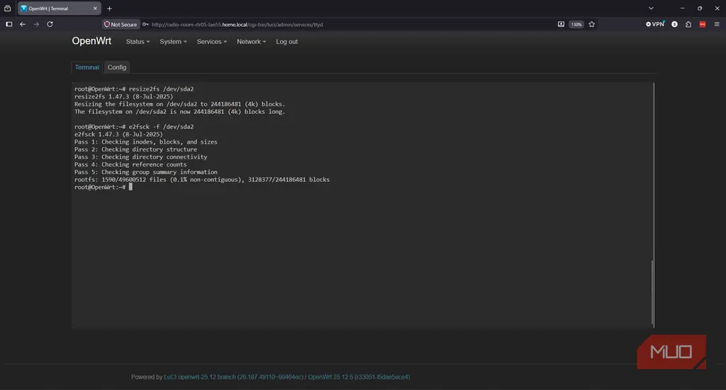 بسط پارتیشن OpenWRT برای پر کردن کل دیسک سخت