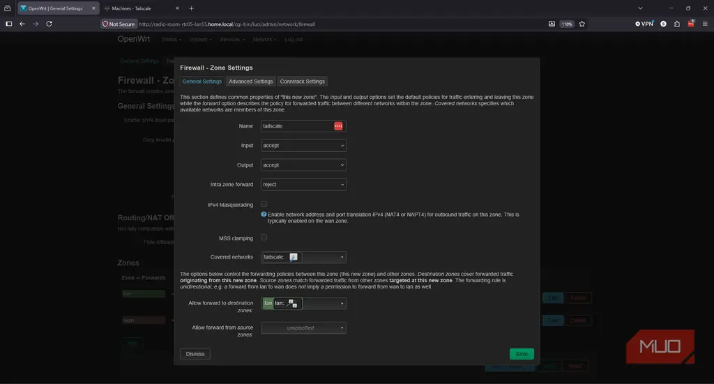 پیکربندی فایروال OpenWRT برای رابط tailscale0
