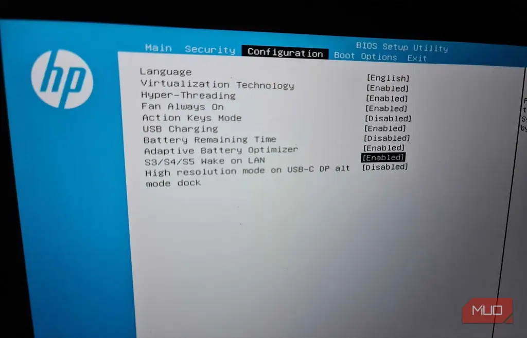 فعالسازی Wake on LAN در BIOS لپتاپ HP