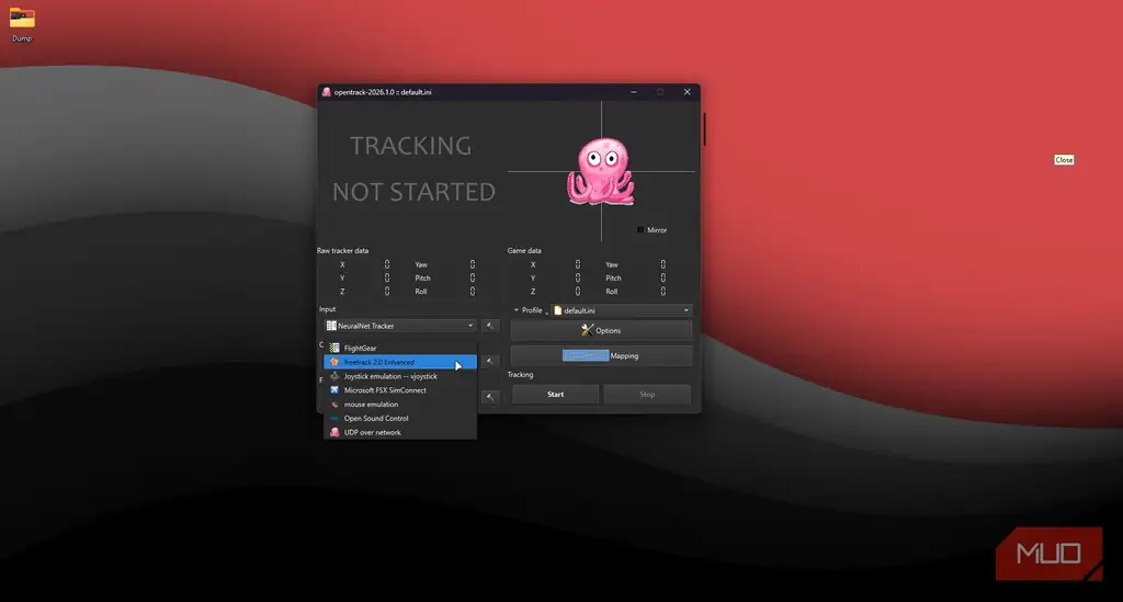 نرمافزار OpenTrack با گزینه خروجی freetrack.