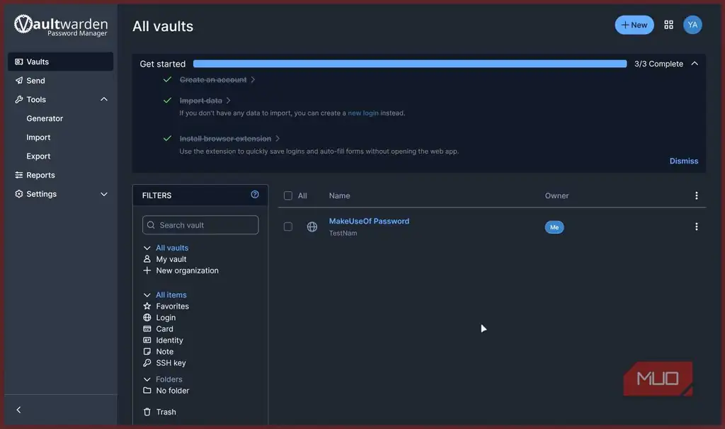 مخزن Vaultwarden در حال اجرا روی localhost