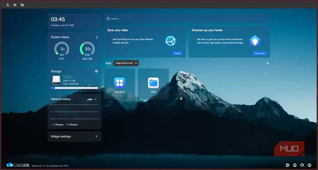 داشبورد وب پیشفرض CasaOS