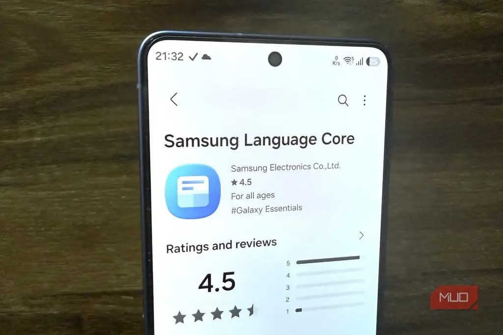 صفحه برنامه Samsung Language Core روی گوشی گلکسی