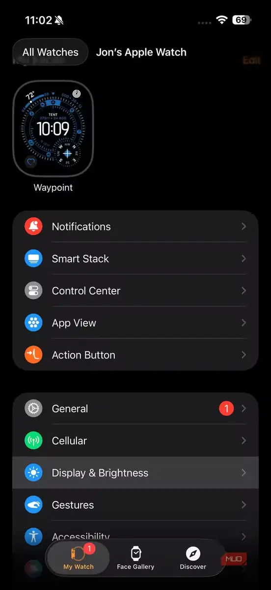 زبانه ساعت من در برنامه ساعت آیفون با انتخاب قالب ساعت Waypoint
