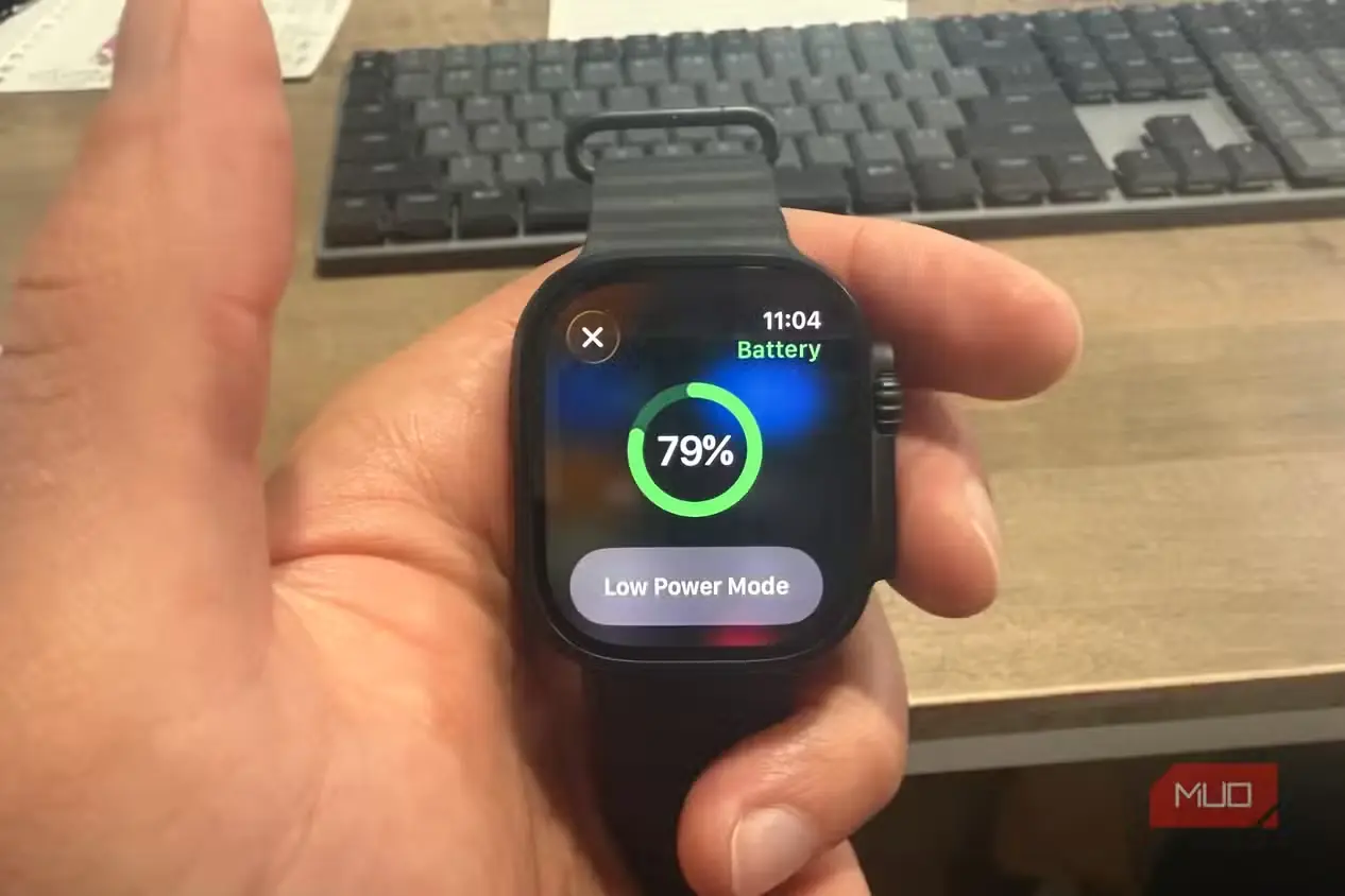 صفحه باتری Apple Watch Ultra 3 با نمایش ۷۹ درصد شارژ