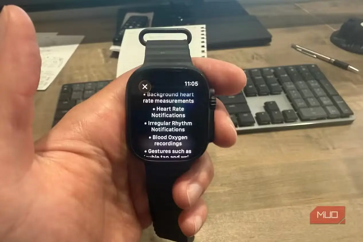 فهرست ویژگیهای غیرفعالشده در حالت کممصرف Apple Watch Ultra 3