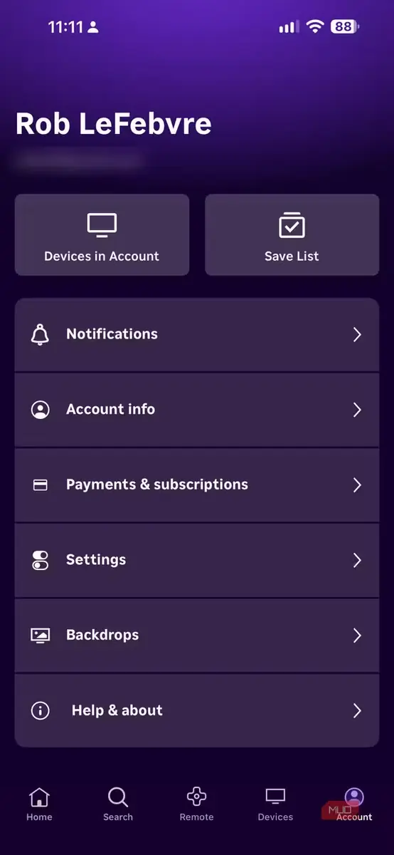 صفحه تنظیمات در اپلیکیشن