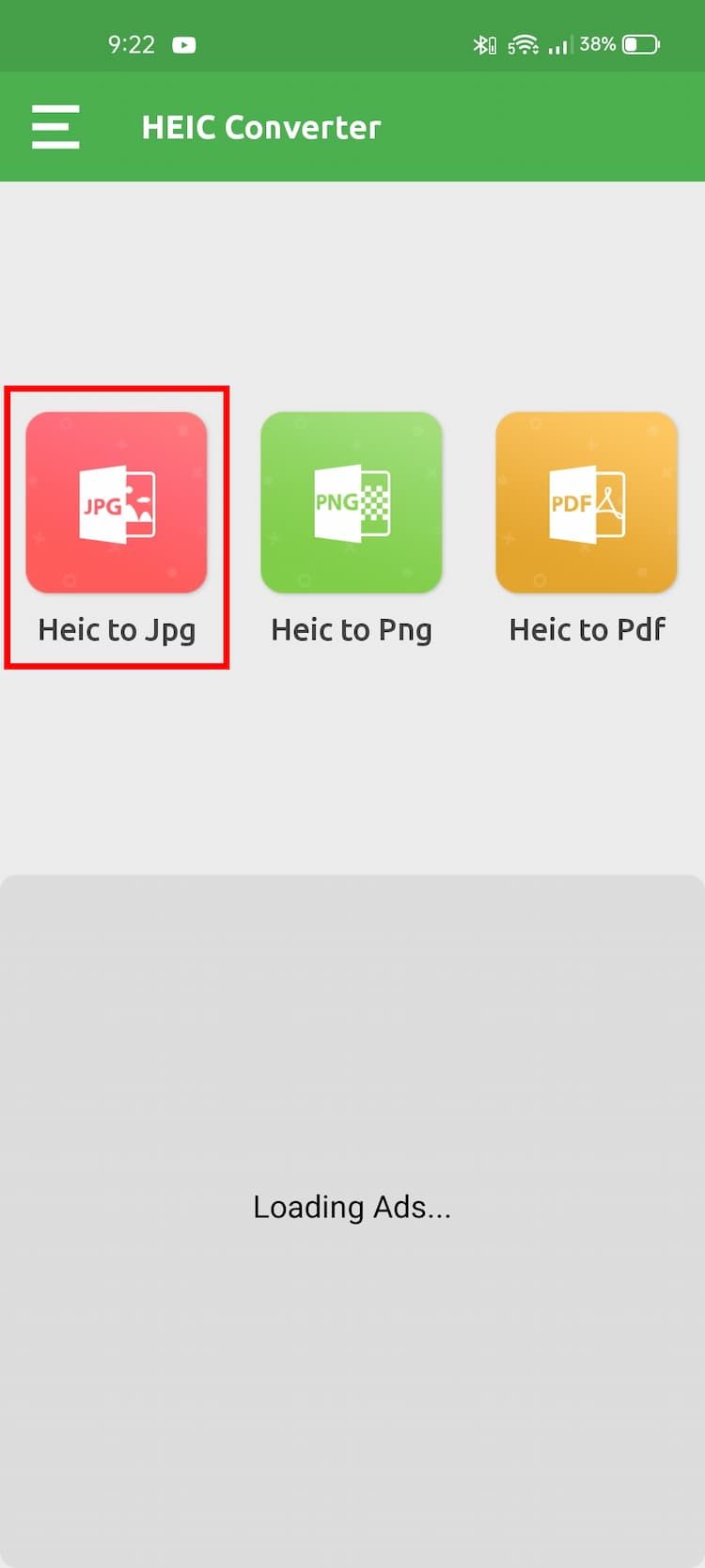 صفحه اصلی برنامه Android Converter HEIC