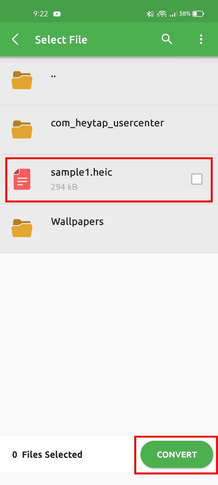 منوی تبدیل مبدل HEIC