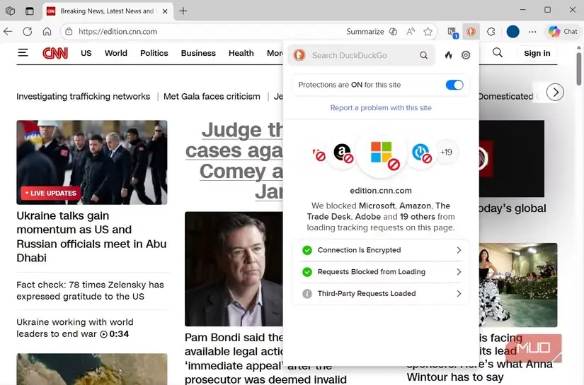 افزونه DuckDuckGo در سایت CNN