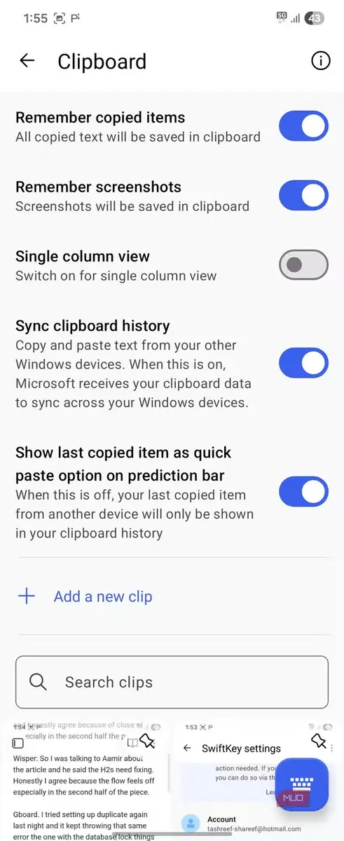 تنظیمات همگامسازی SwiftKey روی اندروید (۲)