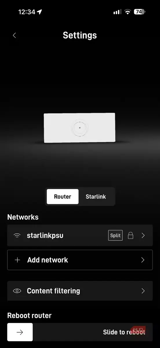 تنظیمات اپلیکیشن Starlink.