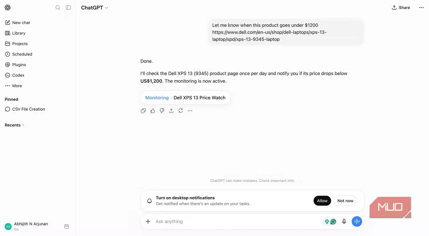 تنظیم ردیاب قیمت روی یک مانیتور با استفاده از ChatGPT