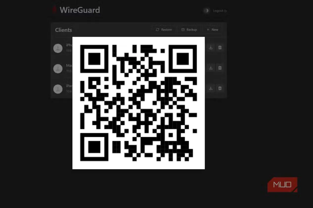 WireGuard با کد QR که کاربر را به وبسایت MUO هدایت میکند