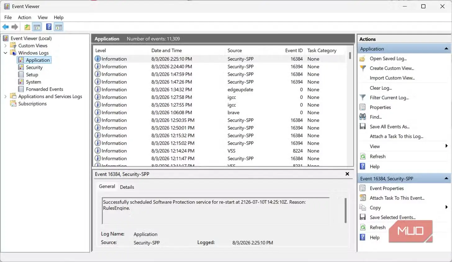 گزارشهای برنامه در نمایشگر رویداد Event Viewer