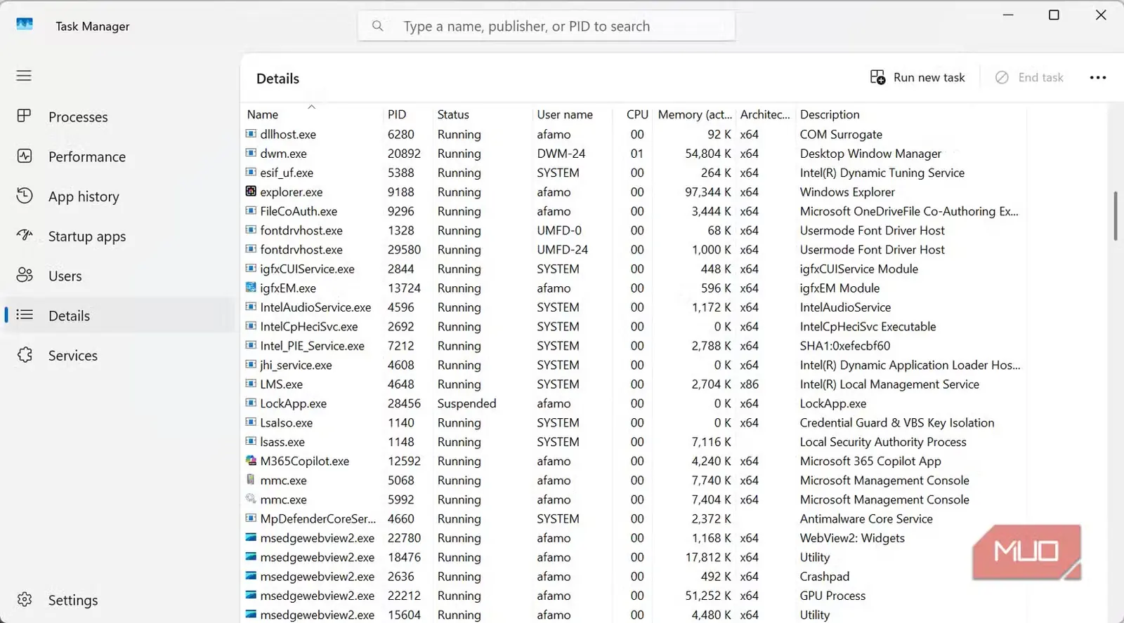 نمای جزئیات مدیریت وظایف Task Manager