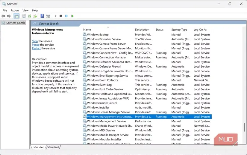 راهاندازی مجدد ابزار مدیریت ویندوز Windows Management Instrumentation