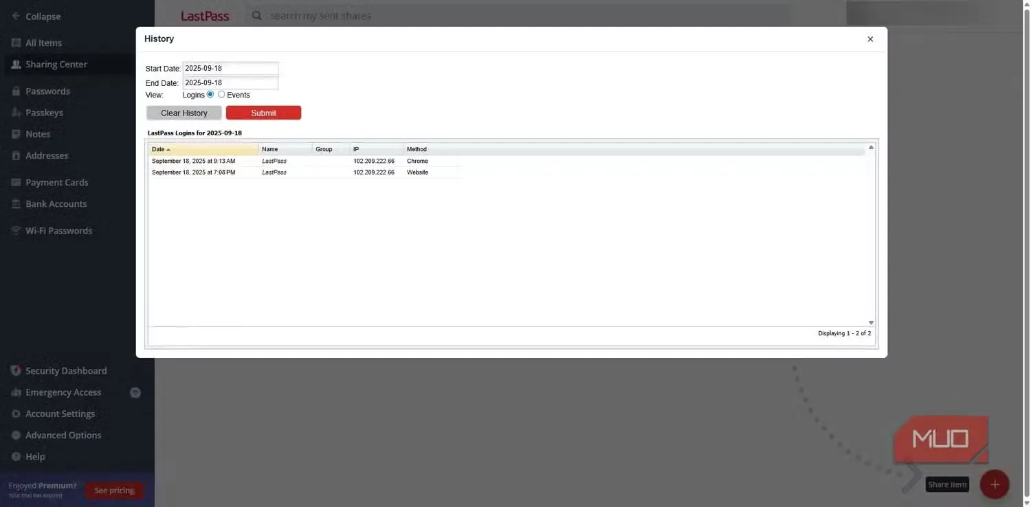 تاریخچه مدیریت رمز عبور LastPass