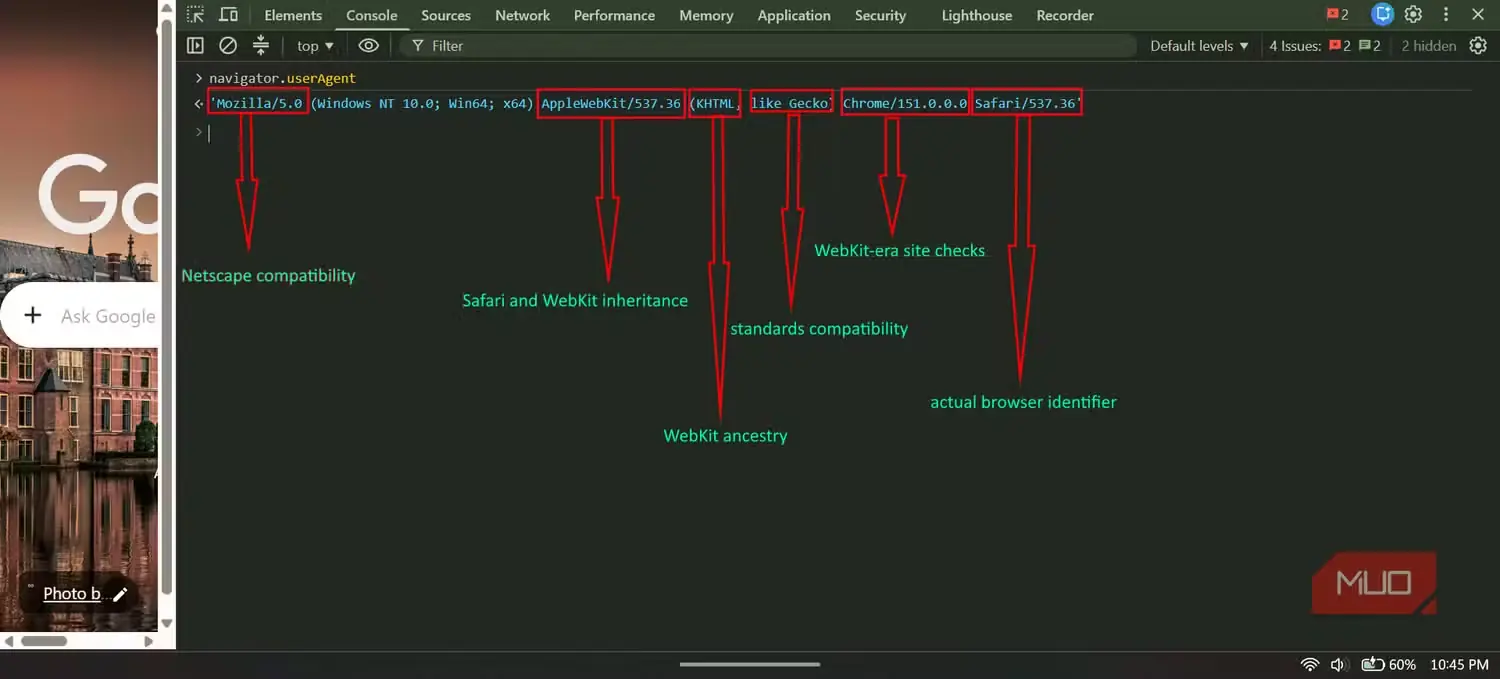هر بخش از رشته Chrome به مرحله متفاوتی از تاریخ مرورگرها تعلق دارد.