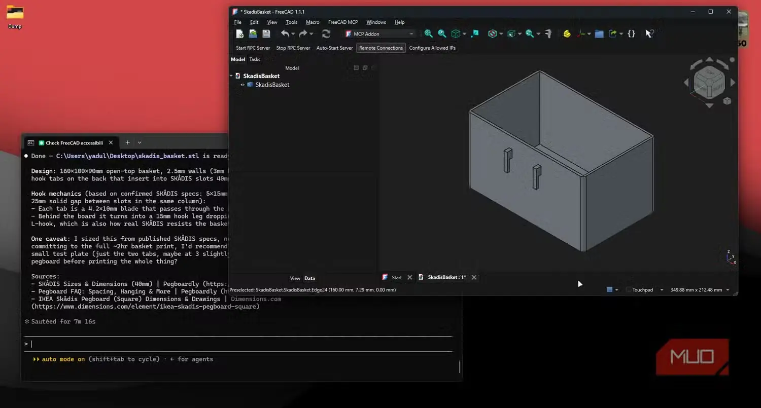 پس از طراحی قطعه در FreeCAD توسط Claude Code