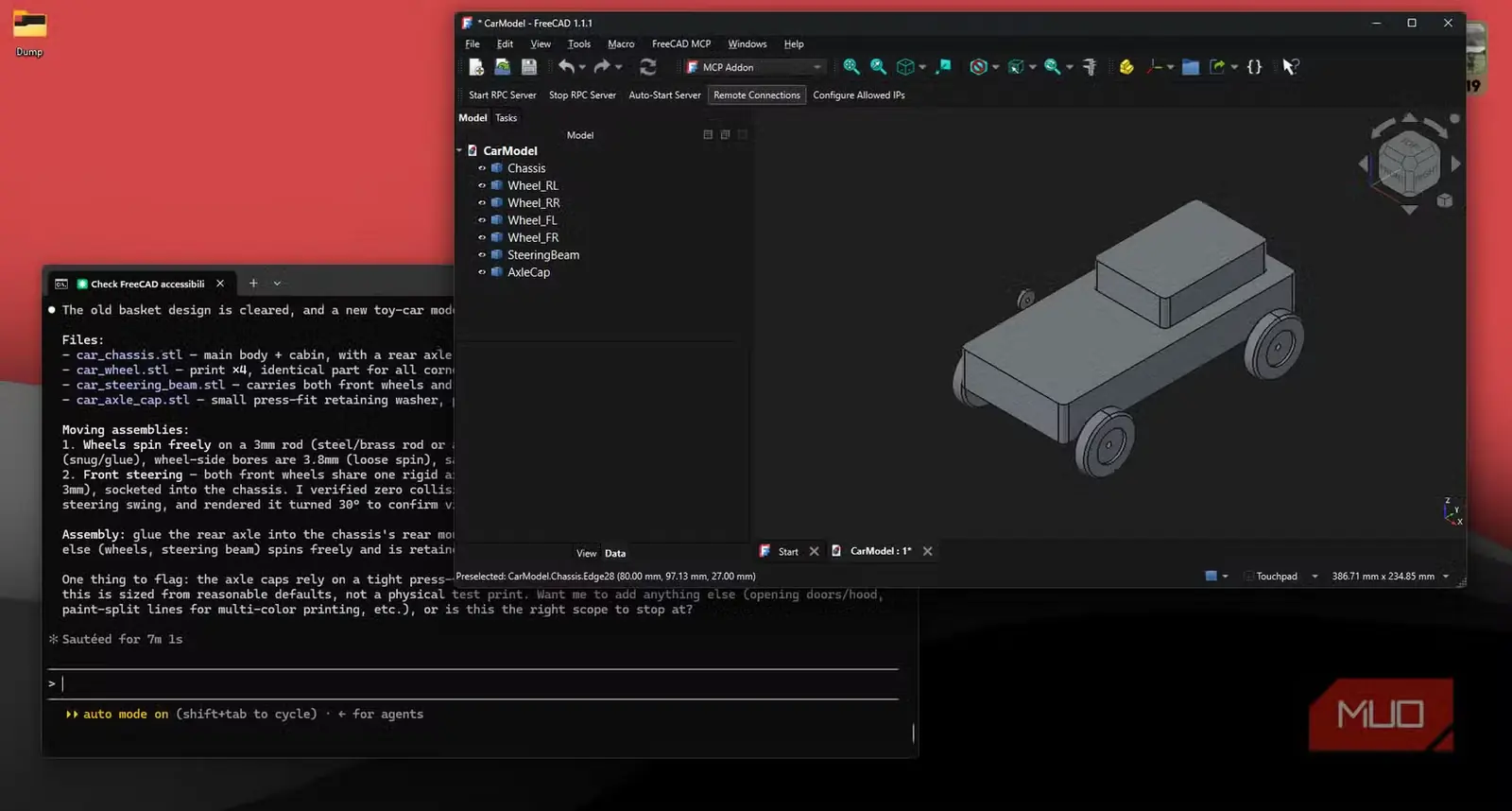 مونتاژ پیچیده با Claude Code در FreeCAD