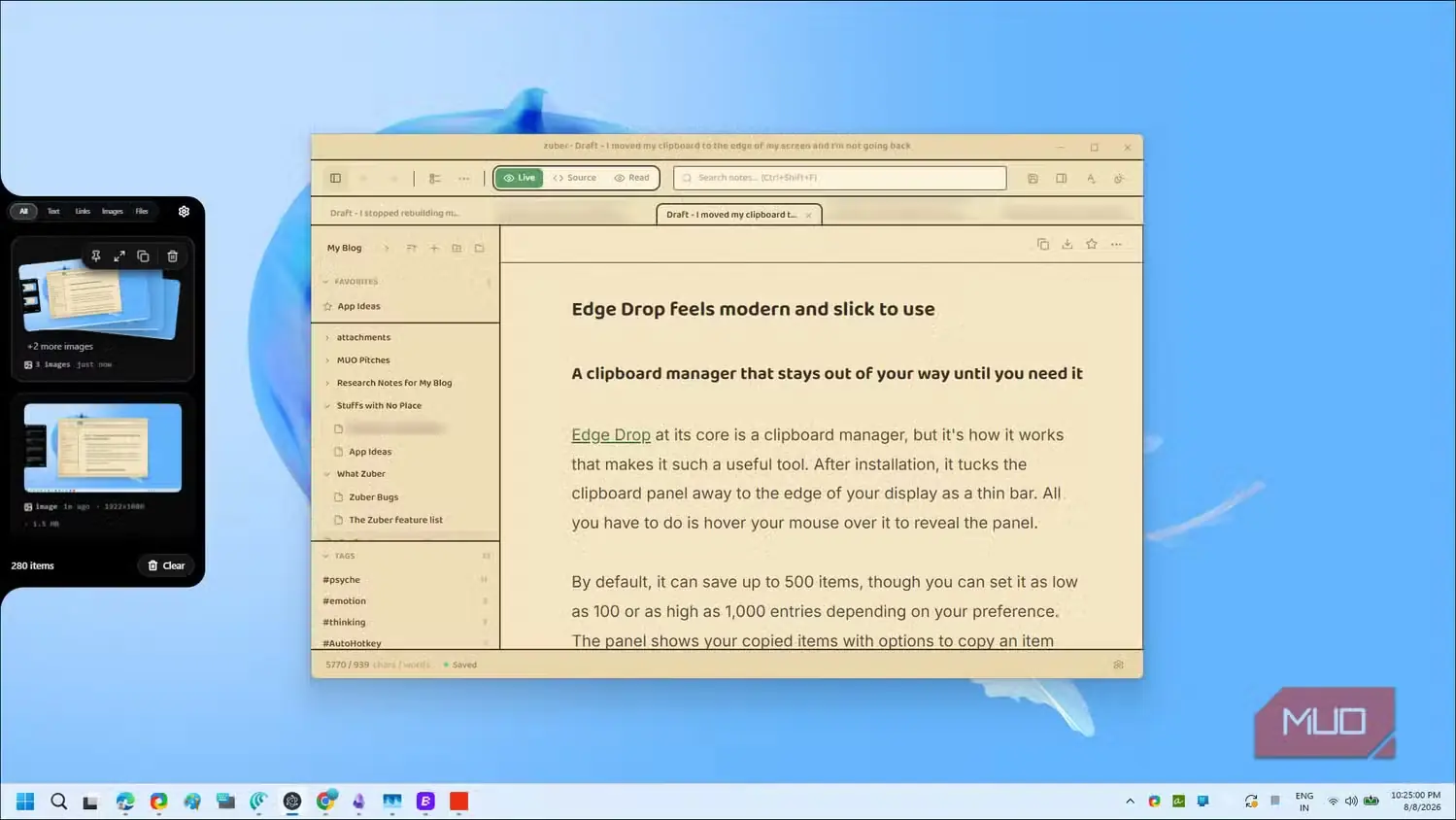 رابط مدیر کلیپبورد Edge Drop با مستندات نمایشی