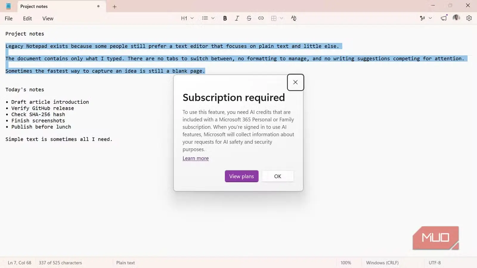 برنامه Notepad با پنجره نیاز به اشتراک