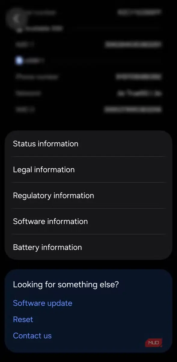 گزینهٔ Software information در بخش About phone