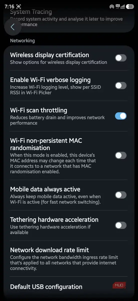 گزینهٔ Mobile Data Always Active