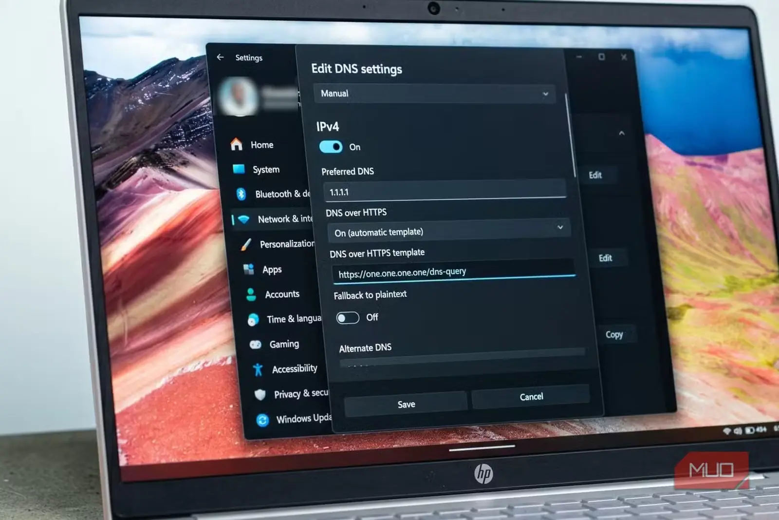 پنجره بازشوی ویرایش تنظیمات DNS در ویندوز ۱۱