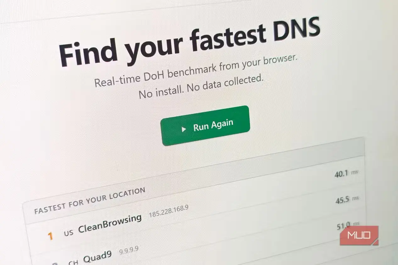 وب‌سایت Find Fastest DNS با نتایج آزمایش