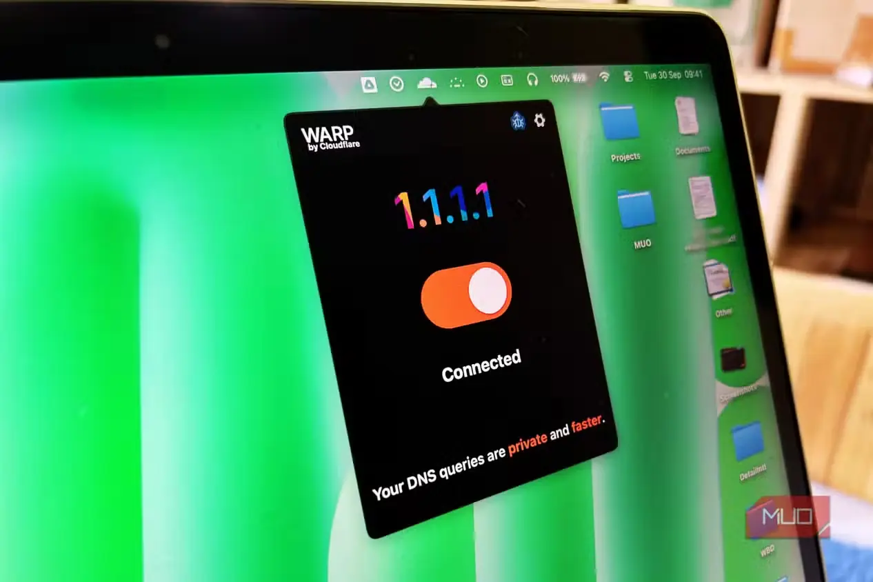 پنجره باز برنامه DNS ‌۱.۱.۱.۱ کلادفلر در macOS