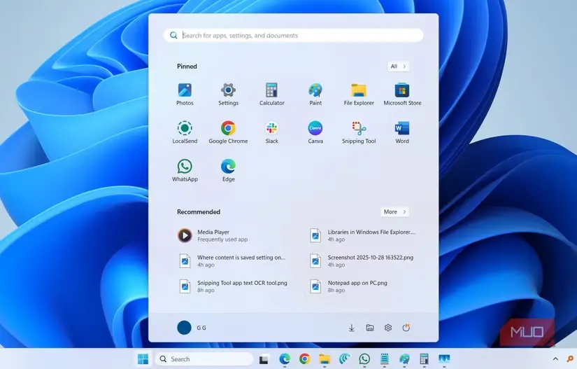منوی استارت ویندوز ۱۱