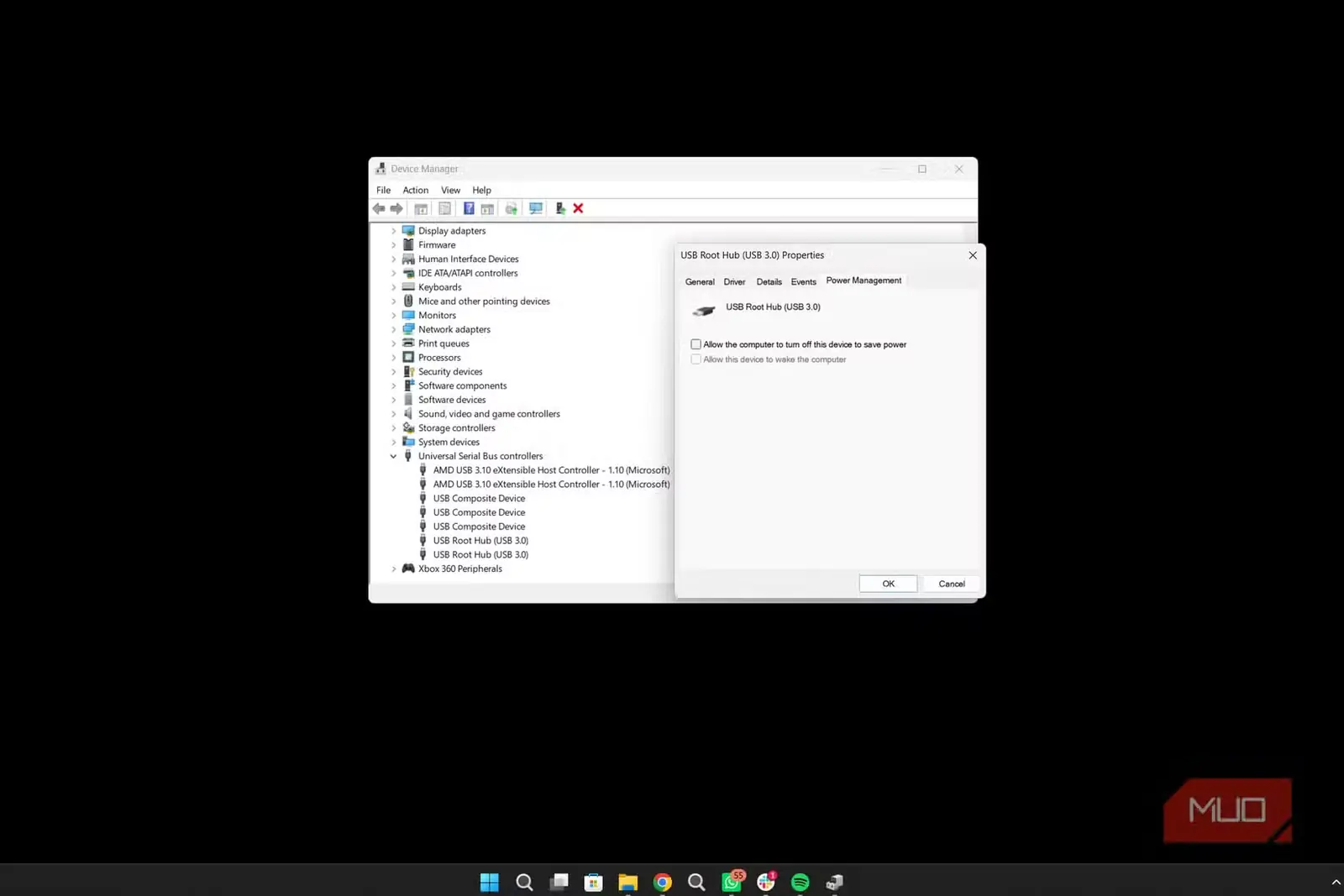 تنظیم صرفهجویی برق دستگاه USB
