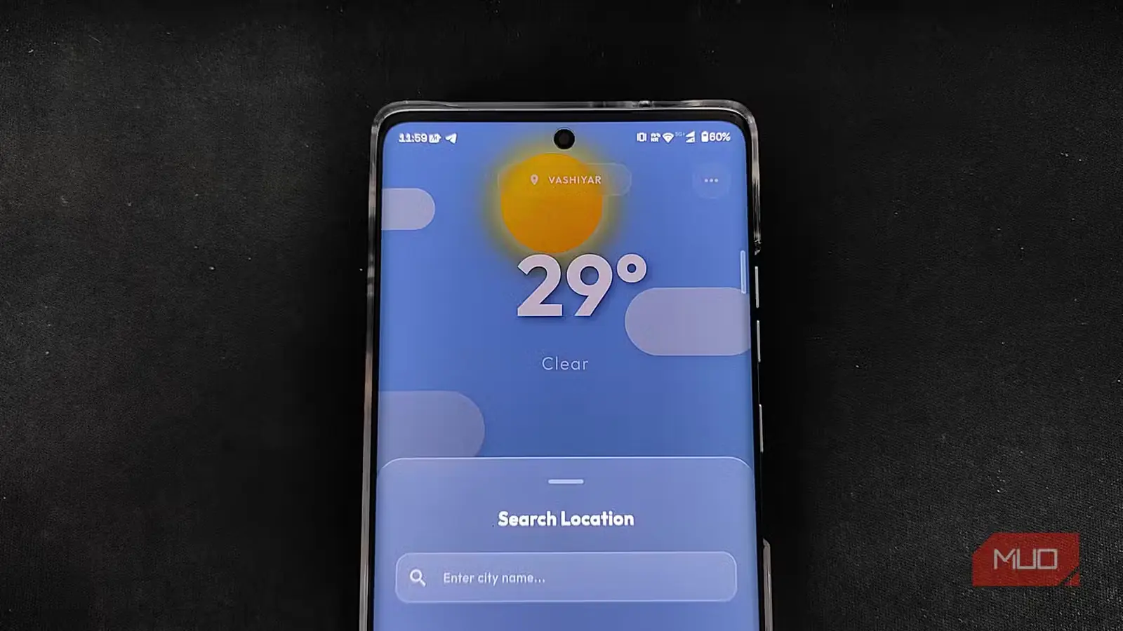 جستجوی موقعیت در برنامه آبوهوای Prism