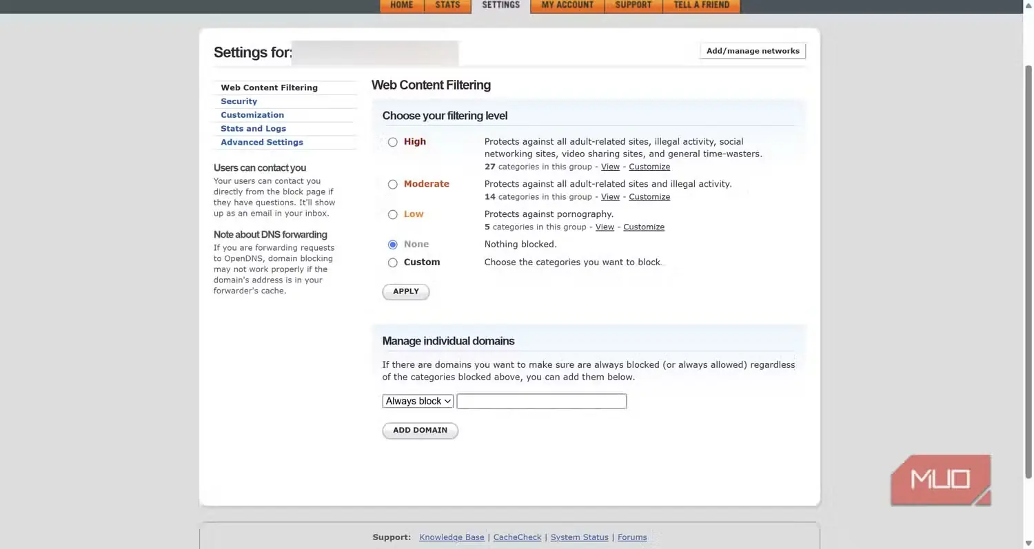 پیشخوان OpenDNS Home با گزینههای فیلترینگ جداگانه برای هر دستگاه
